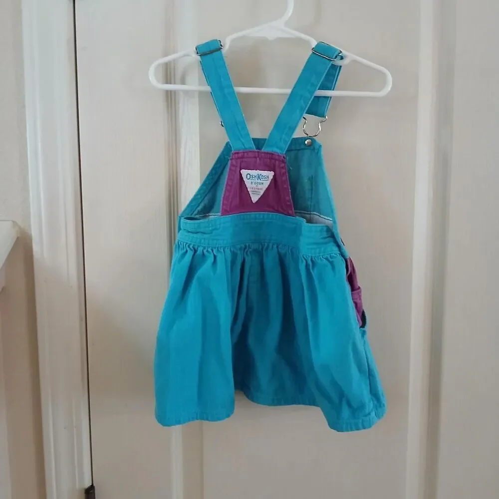 VTG 90s OshKosh B'gosh 100% Cotton Colorblock Bird Jumper Overalls Dress 3T USA